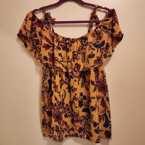 Boutique Kassia Floral Cold Shoulder Short Sleeve Blouse OX